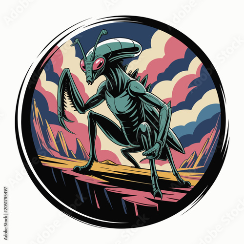Fotografija Illustration of a praying mantis in vibrant colors.