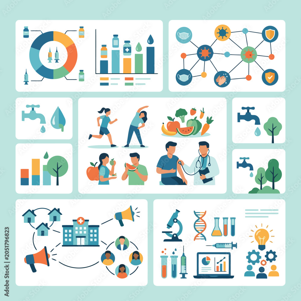 Fototapeta premium Health and wellness concepts illustrated with icons and graphics