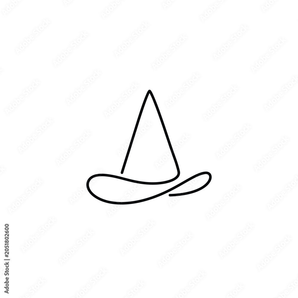 Fototapeta premium Minimalist Witch Hat, Single Line Art Halloween Icon