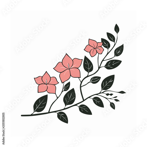 Pink flowers and leaves corner decoration