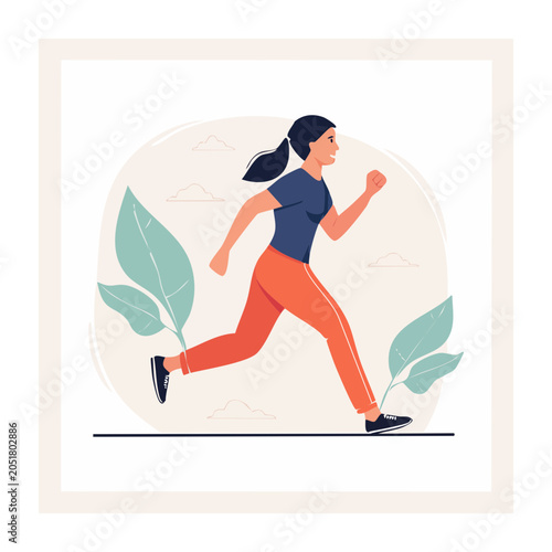 Woman running outdoors in flat design style
