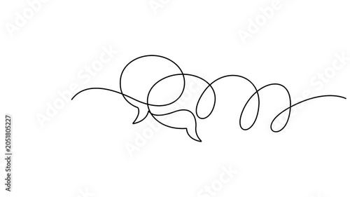 Speech bubble animation in minimalist continuous line drawing style for communication video projects. Minimalist self-drawing animation of talking speech bubbles icon in elegant single line art.