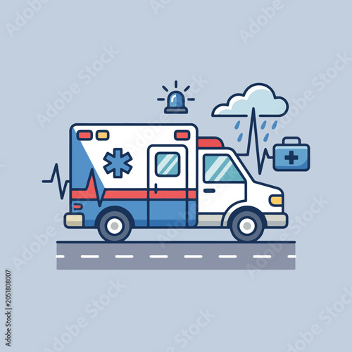 Fotografia Emergency medical vehicle responding to a crisis during inclement weather