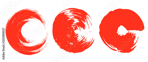Set of round brush sun rough, red grunge round stamp vector illustration