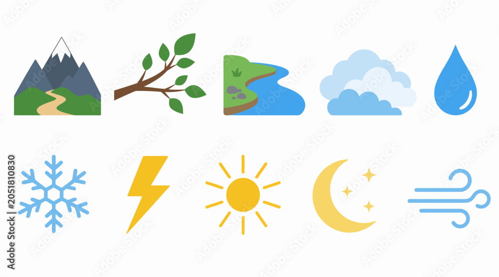 Fototapeta premium Collection of various weather and nature icons.