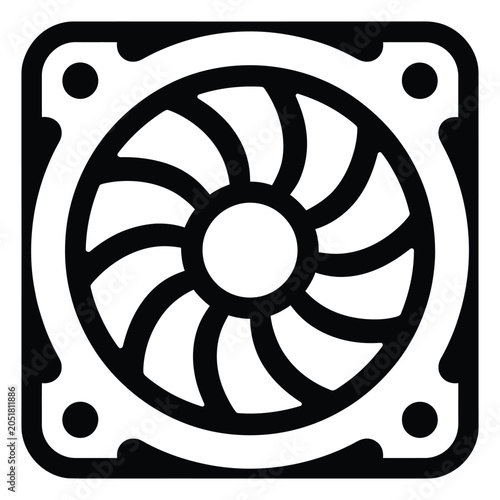 Cooling Fan Line Icon – Computer Ventilation Fan and Electronic Cooling System Vector Illustration