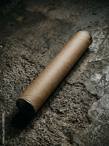 Brown Cardboard Shipping Tube on a Textured Concrete Industrial Floor