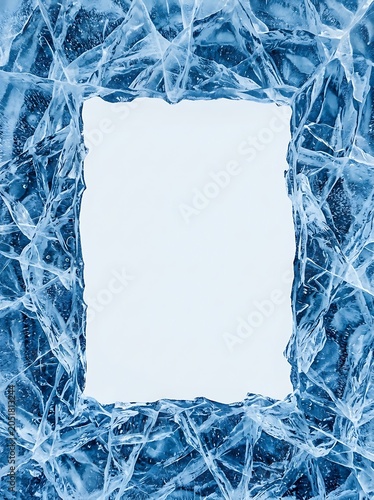 Cracked Blue Ice Frame with White Copy Space for Winter Background