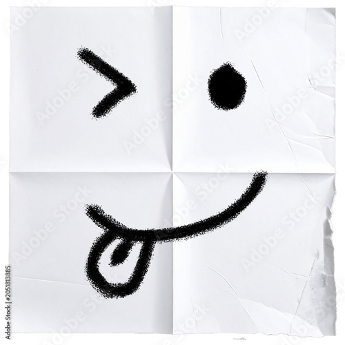 hand drawn simple cute emoticon face blocking with fold paper texture