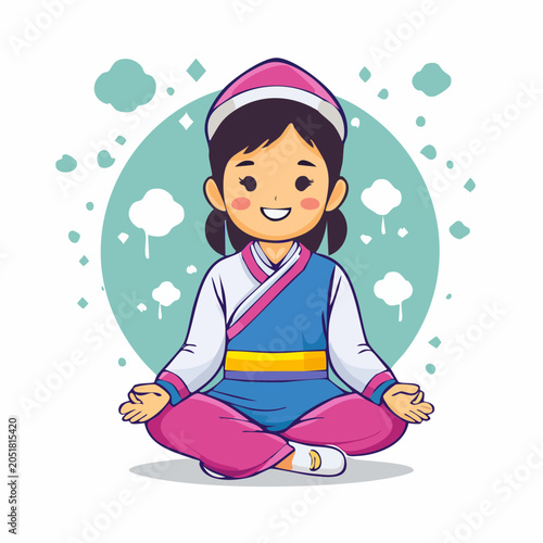 Child Meditating in Traditional Asian Attire