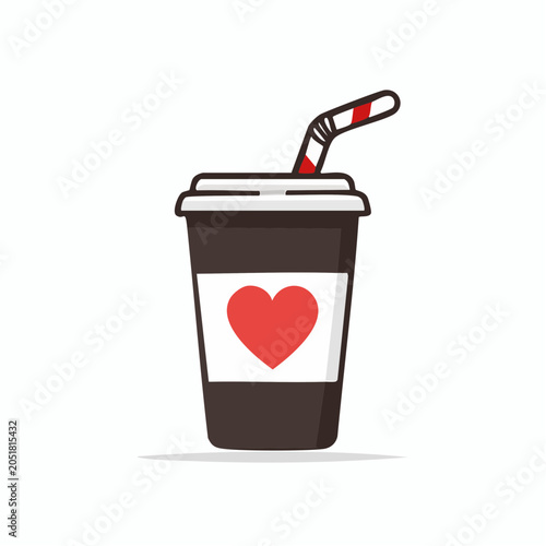 Coffee Cup with Heart Icon and Straw