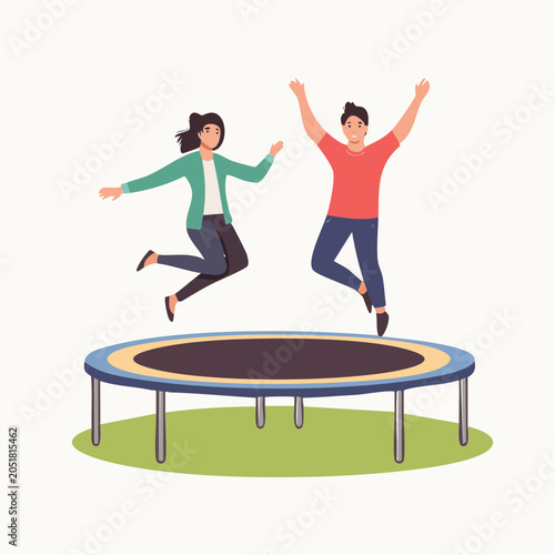 Couple jumping on a trampoline