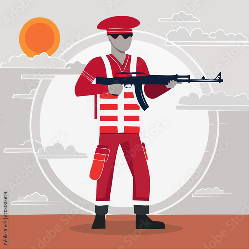 Soldier in Red Uniform Holding Rifle