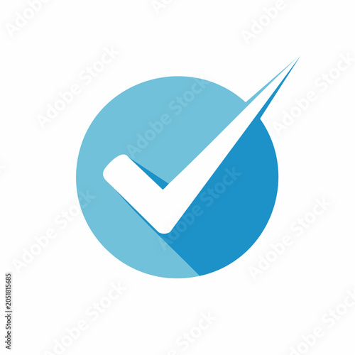 White Check Mark in Blue Circle with Shadow