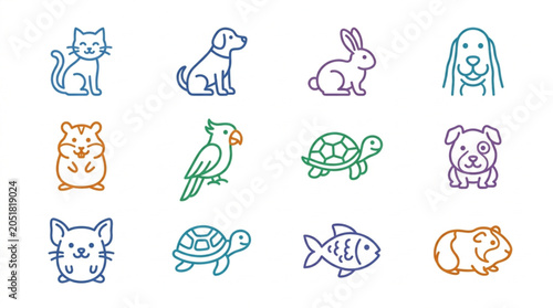 Bild auf Leinwand Collection of cute cartoon pet animal icons.
