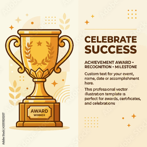 Golden Trophy Cup Illustration for Success and Achievement Awards.