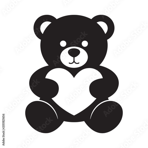 teddy bear holding heart silhouette black white