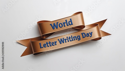 World letter writing day banner with bronze ribbons isolated on white background