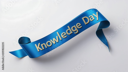 Knowledge day text on a blue ribbon isolated on white background