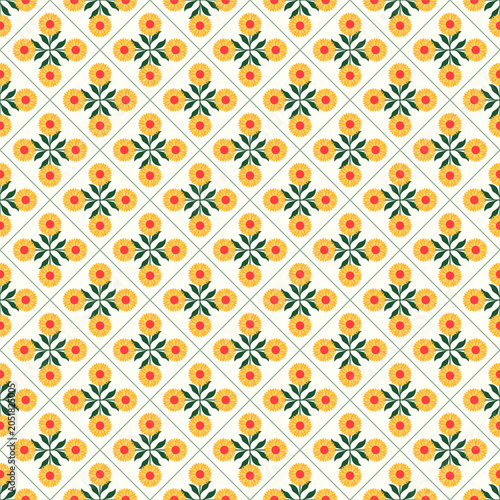 Seamless floral pattern in vintage retro style, suitable for fabric, paper printing, wallpaper, and backgrounds. Vector illustration.