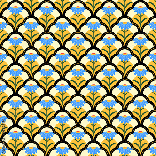 Seamless floral pattern in vintage retro style, suitable for fabric, paper printing, wallpaper, and backgrounds. Vector illustration.