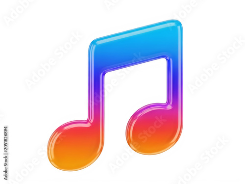 Colorful music note icon with a gradient isolated on transparent background