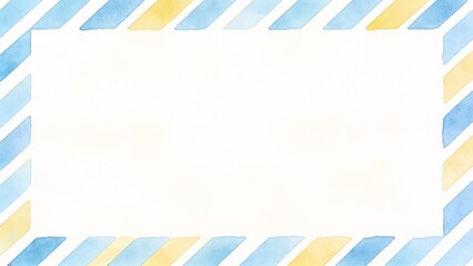 Diagonal striped watercolor painted border frame with blue and yellow lines
