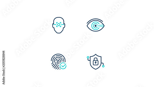 Fotografija Minimalist security icons set featuring face recognition, eye scan, fingerprint,
