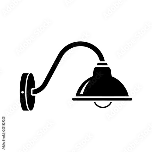 Slika na platnu A simple black wall mounted gooseneck lamp is depicted in a stark bold silhouett