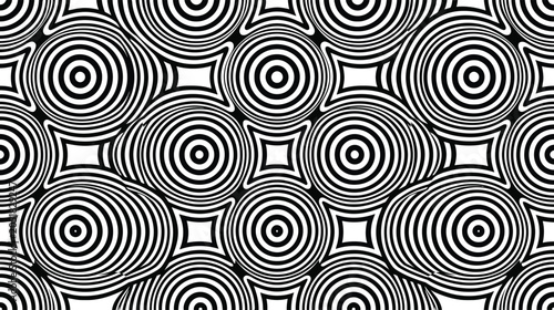 Quadro su tela Seamless Black and White Wavy Optical Illusion Background with Concentric Circul