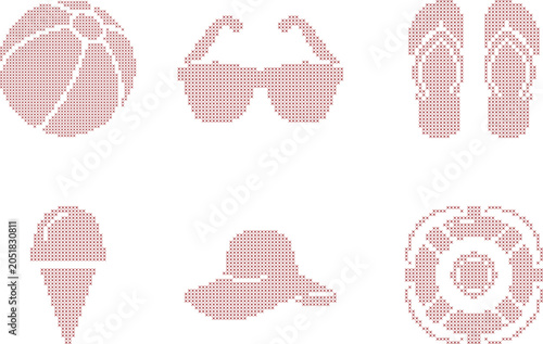 Summer beach vacation crossstitch icons set