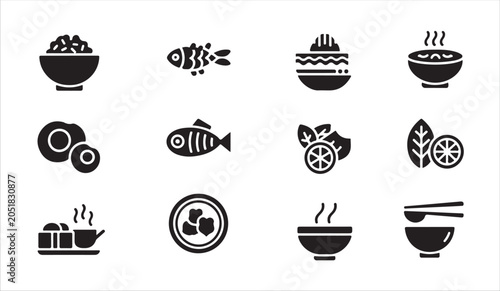 Photos Assortment of Japanese food items and ingredients like fish eggs and lemon slice