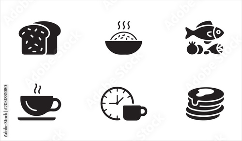 Bilde på lerret Icon set of breakfast foods and hot drinks for restaurant menus and digital projects