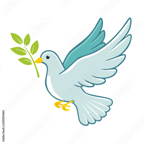 Cartoon dove with olive branch, symbol of peace