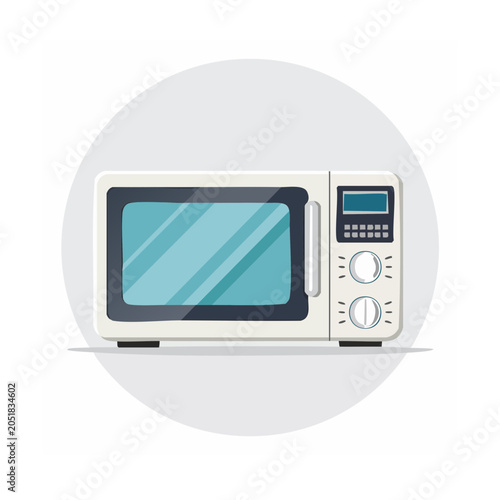 Flat design illustration of a white microwave oven