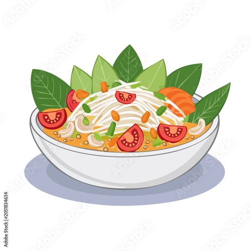 Illustration of a fresh noodle salad in a bowl