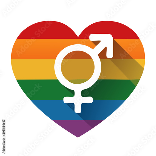 Rainbow heart with male and female gender symbols