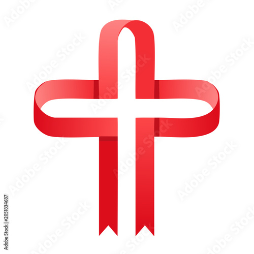 Red ribbon forming a cross shape on white background