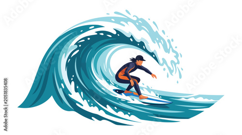 Bild auf Leinwand Man Riding Surfboard on Ocean Wave.