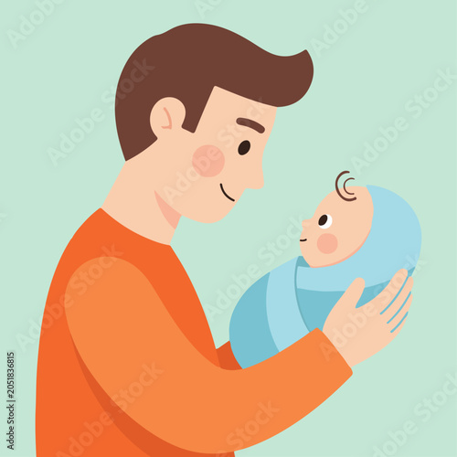 Dad and baby, cute vector minimal art