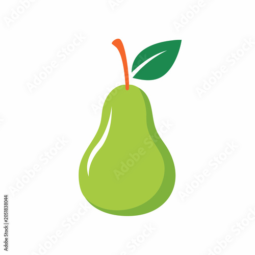 Green Pear Icon with Leaf and Stem