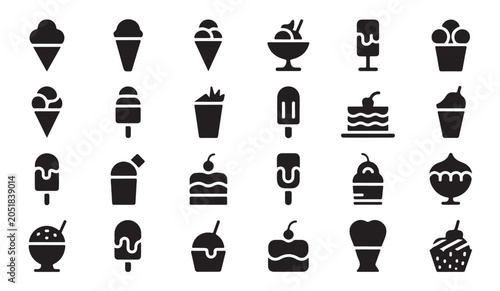 Foto Simple black icons of ice cream cones sundaes cakes and popsicles