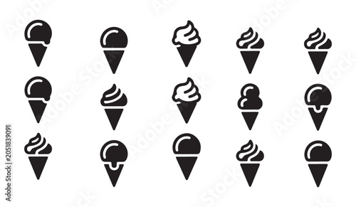Photos Minimalist ice cream cone icons set with various creamy flavors and soft serve options