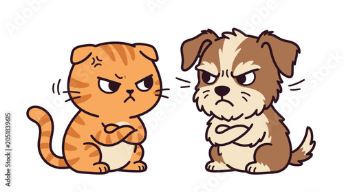Εκτύπωση καμβά angry cat and dog sitting.
