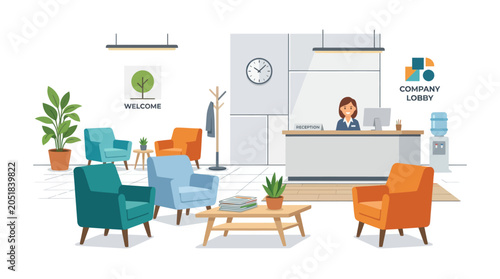 Reception Desk with Comfortable Waiting Chairs.
