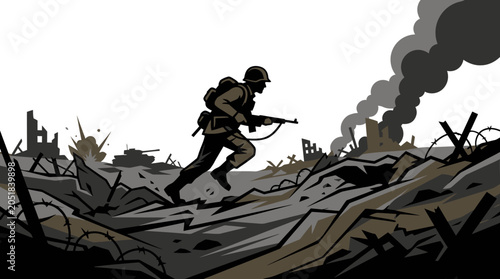 Obraz na płótnie Soldier in combat with rifle gear.