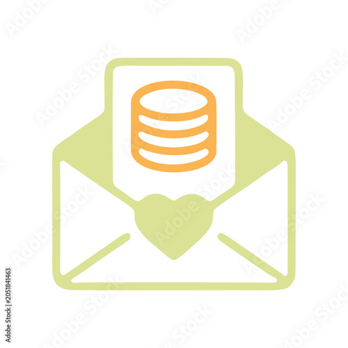 Iconic financial message concept with money in envelope and heart shape