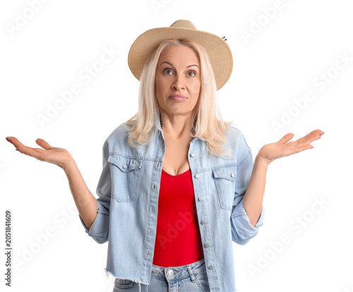Confused mature woman on wh...
