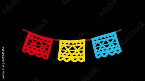 2D Animated Papel Picado Banner with Colorful Decorative Pattern for Fiesta