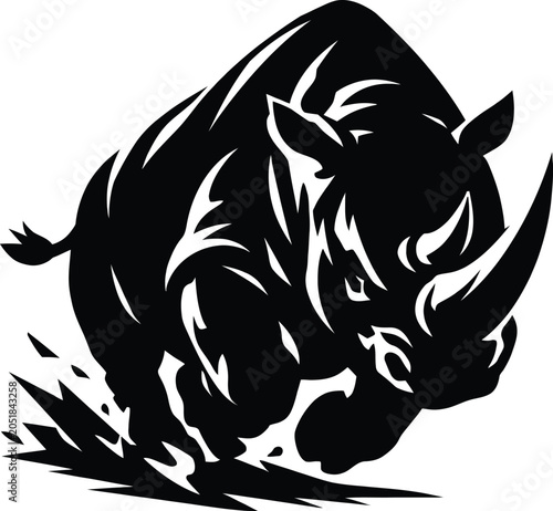 Charging Rhino Silhouette Vector